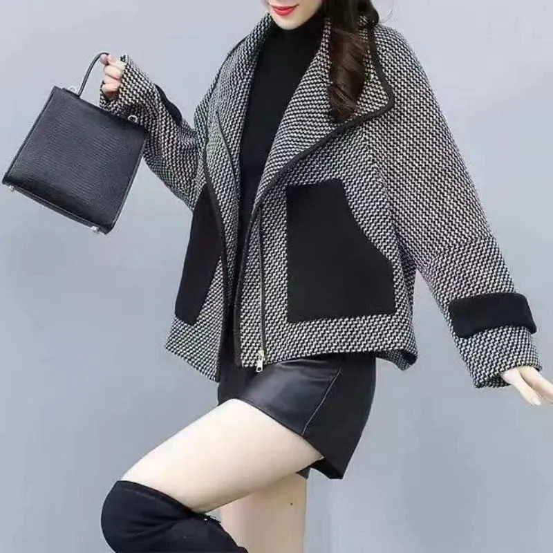 2026 New Woolen Jacket For Women Short Stature Thousand Bird Grid Age2 Reducing Fashion Minimalist Casual Long Sleeves Jackets