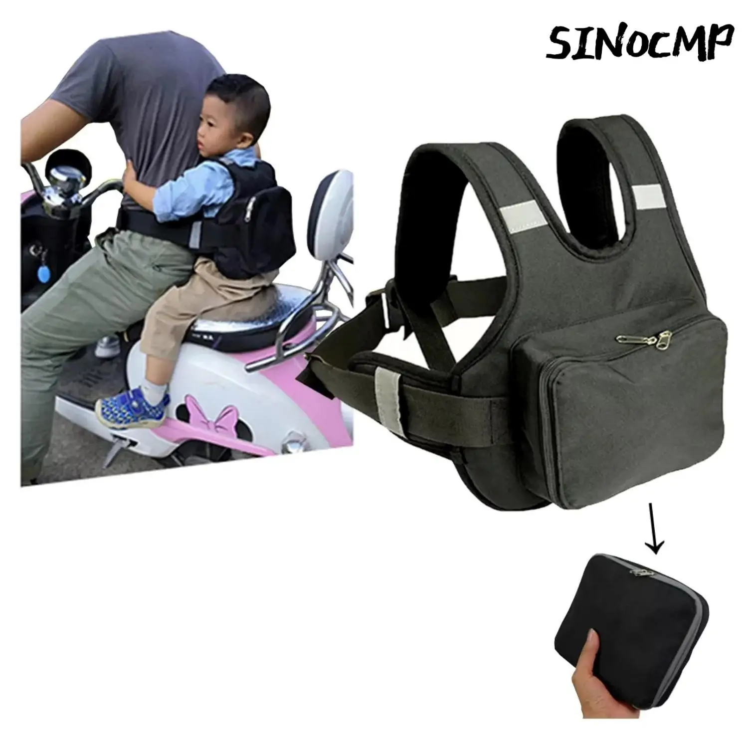 1 Pc Motorcycle Safety Belt For Kids With Storage Bag Rear Seat Adjustable Children Harness Anti-Drop Baby Riding Seat Belt Part