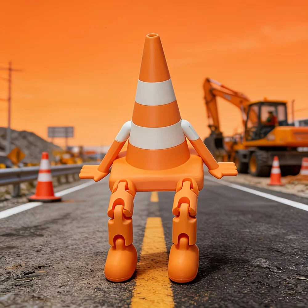 Orangefarbene, bewegliche Schreibtischdekoration | Lustige, bewegliche Figur für Regal, Büro, Auto-Armaturenbrett & Zimmer – Detail 5