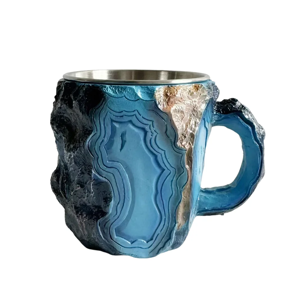Imitation Mineral Crystal Coffee Mug Resin Outer 304 Stainless Steel Inner Cup Novelty Home Drinkware Decor