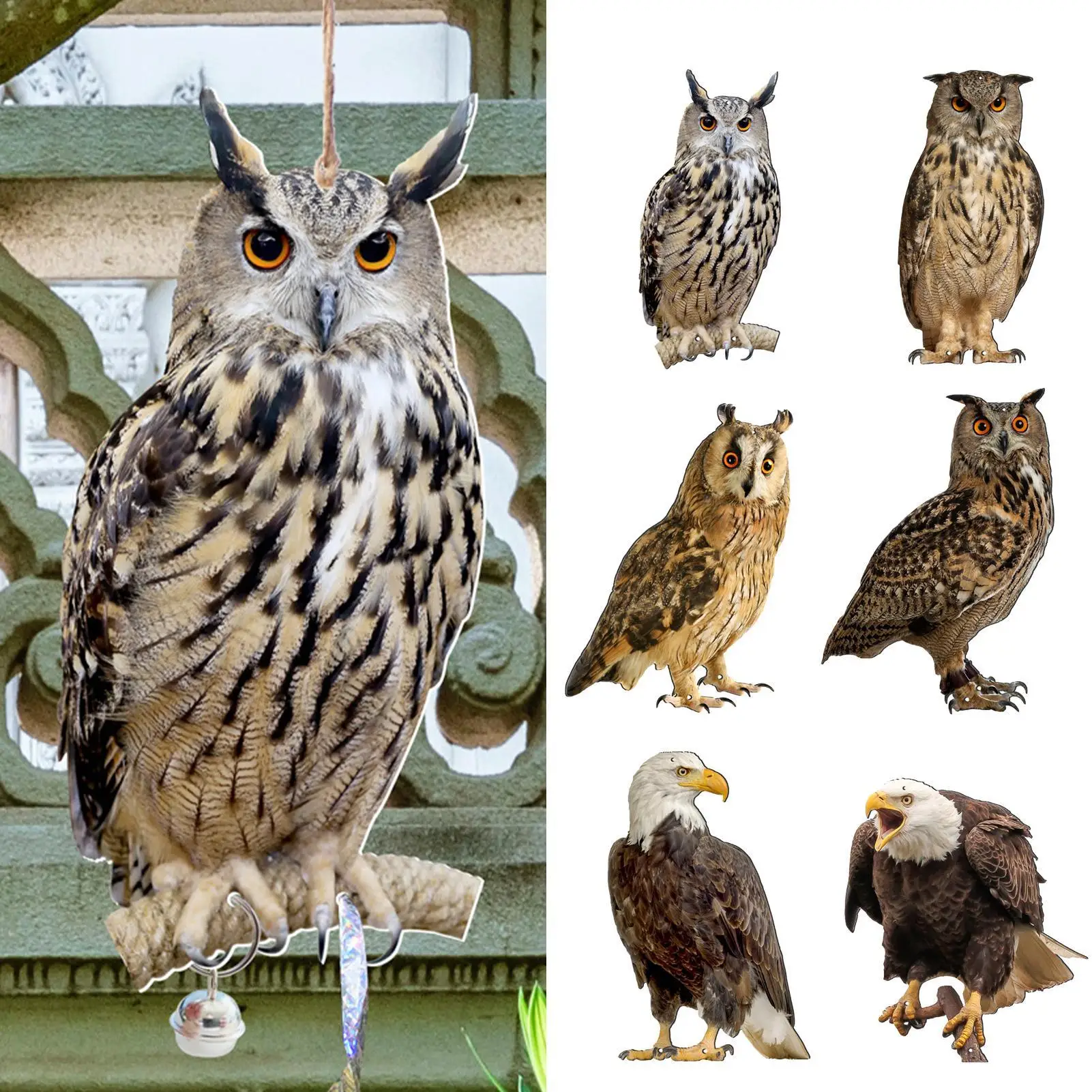 Espantapájaros realista para repelente de aves, colgante impermeable para expulsar pájaros, colgante de espantapájaros de águila falsa, colgante Protector para jardín y Patio