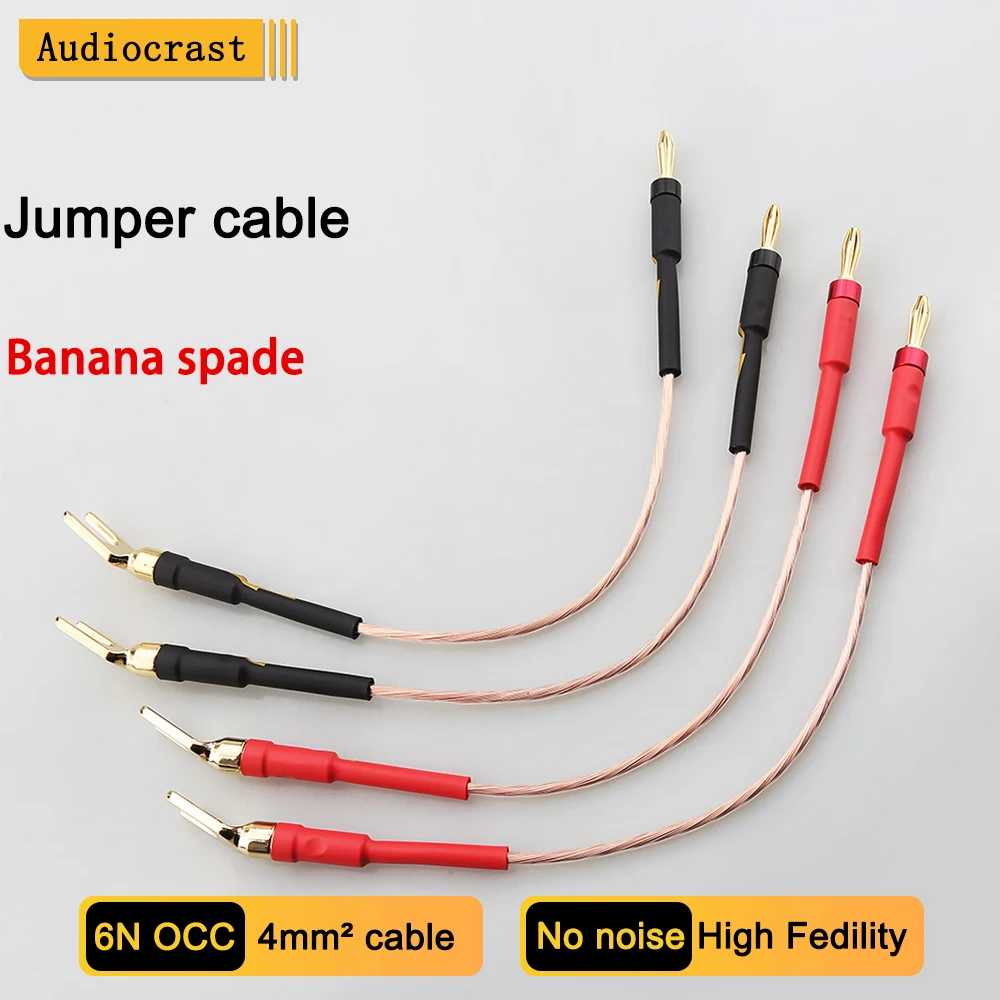 HiFi Stereo Bi-Wire Speaker Jumpers with Spade Banana Plug 9AWG 4mm² OFC Copper Handmade Upgrade Wire