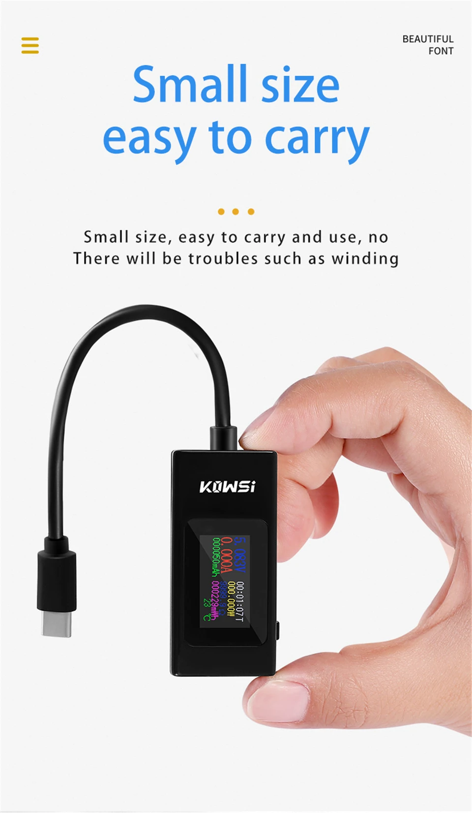 Typ-C Tester 4-30V 6,5A Spannungs- und Strommessgerät Farbbildschirm Zwei-Wege-Test Amperemeter Anzeige Powerbank-Ladegerät-Detektor – Detail 12