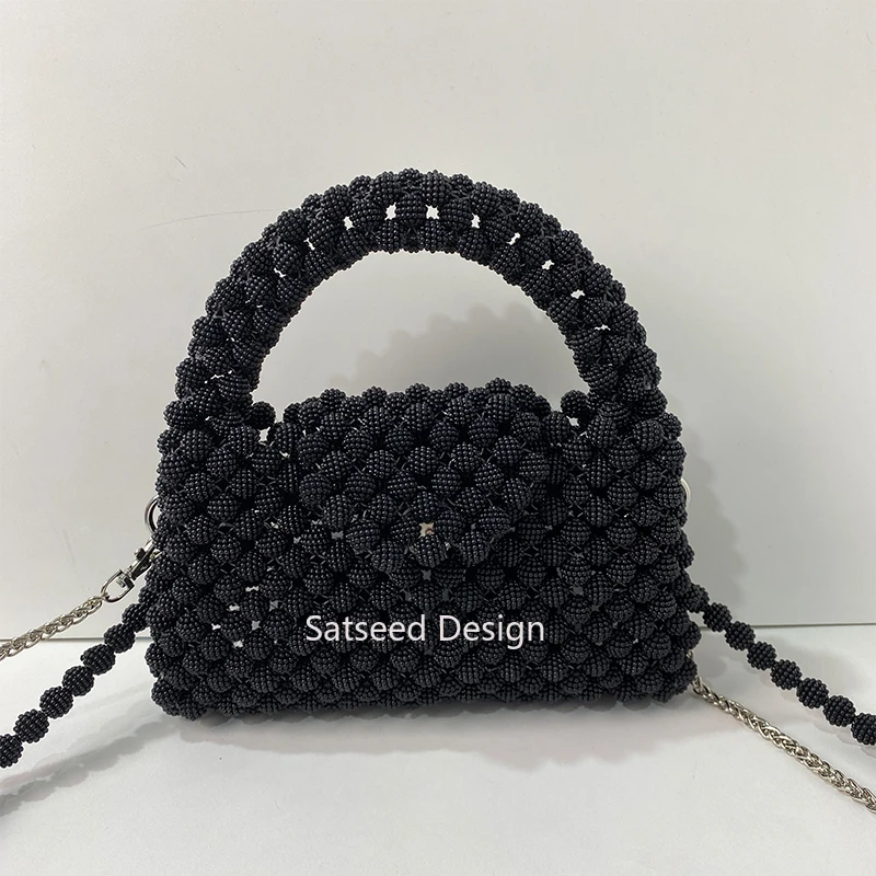 

2024 New Handbags Yangmei Ball Beads Women Party Bag Handmade Stone Handle Black Shoulder Straps Top-Handle Bags Customizable