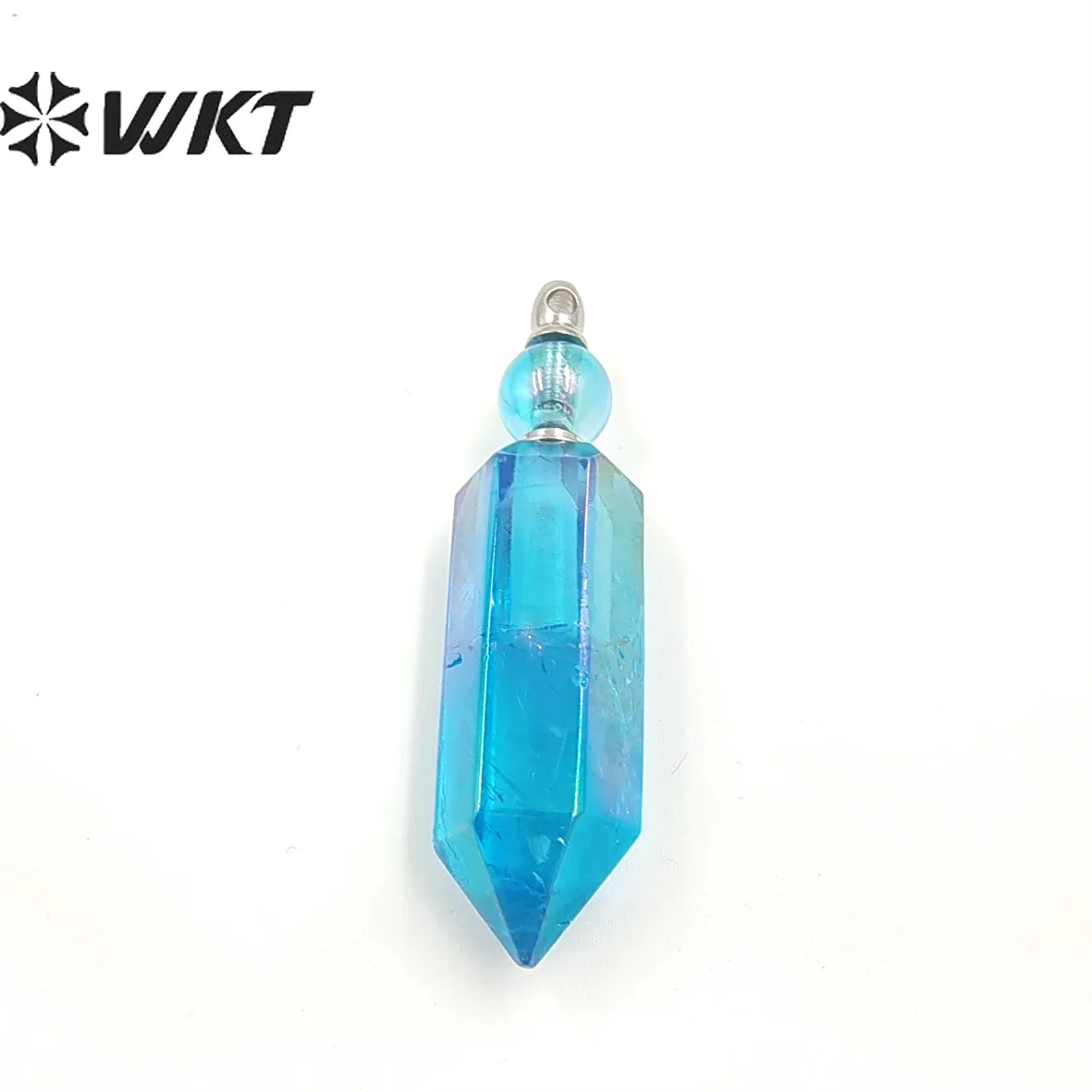 

WT-P1785 WKT Translucent Blue Natural Crystal Quartz With Perfume Bottle Pendant Hexagonal Cone Can Do Necklace Ladies