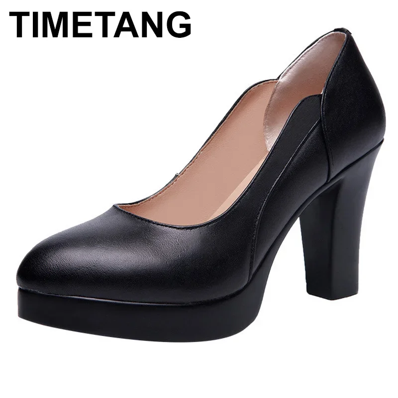 TIMETANG Shallow Plus Size 35-43 Court Shoes Platform Women Pumps Heels Block Spring Formal Office Shoes High Heels Ladies