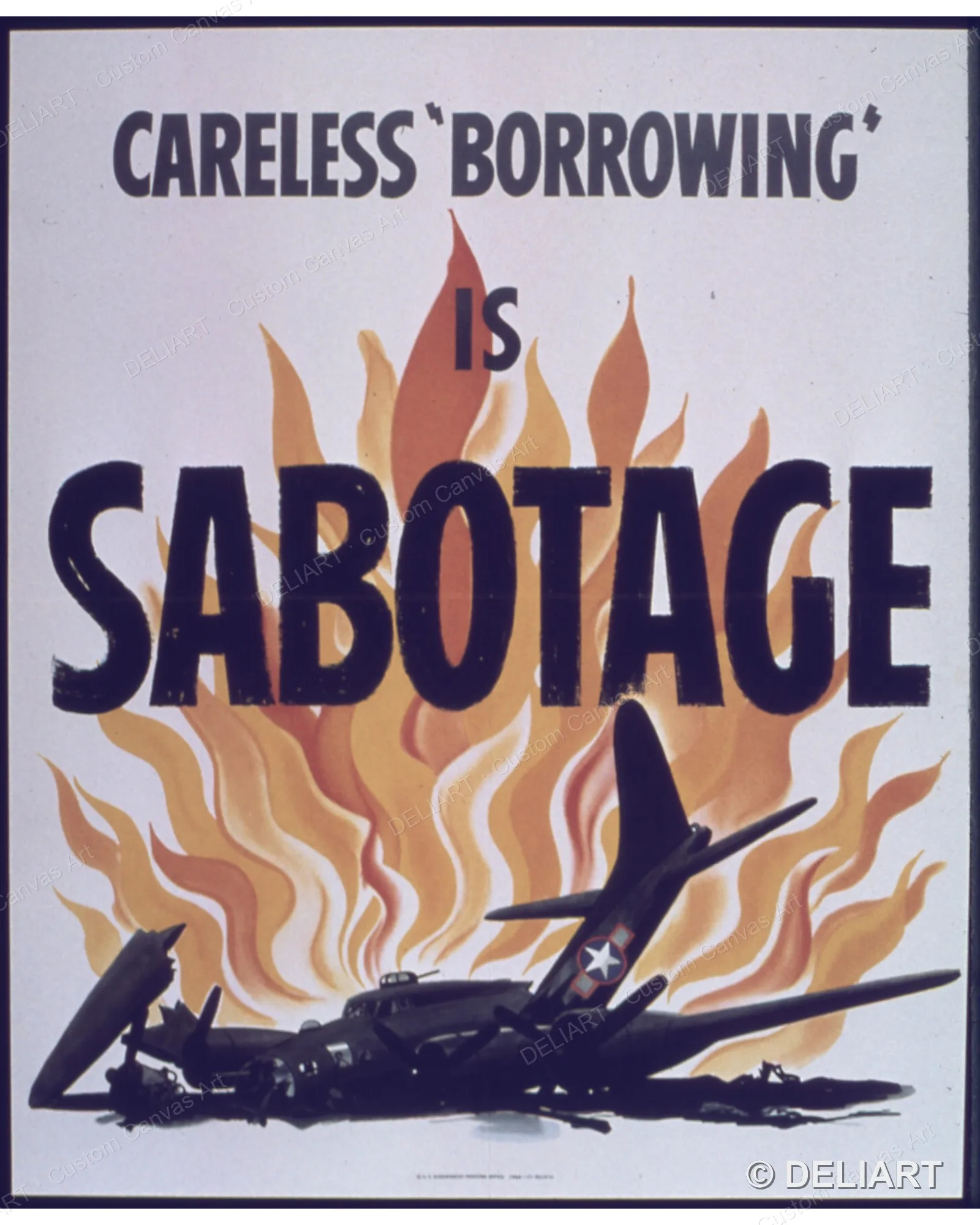 Careless Borrowing is Sabotage Vintage WWII Propaganda Canvas Wall Art Poster Print Retro Home Decor Unframed