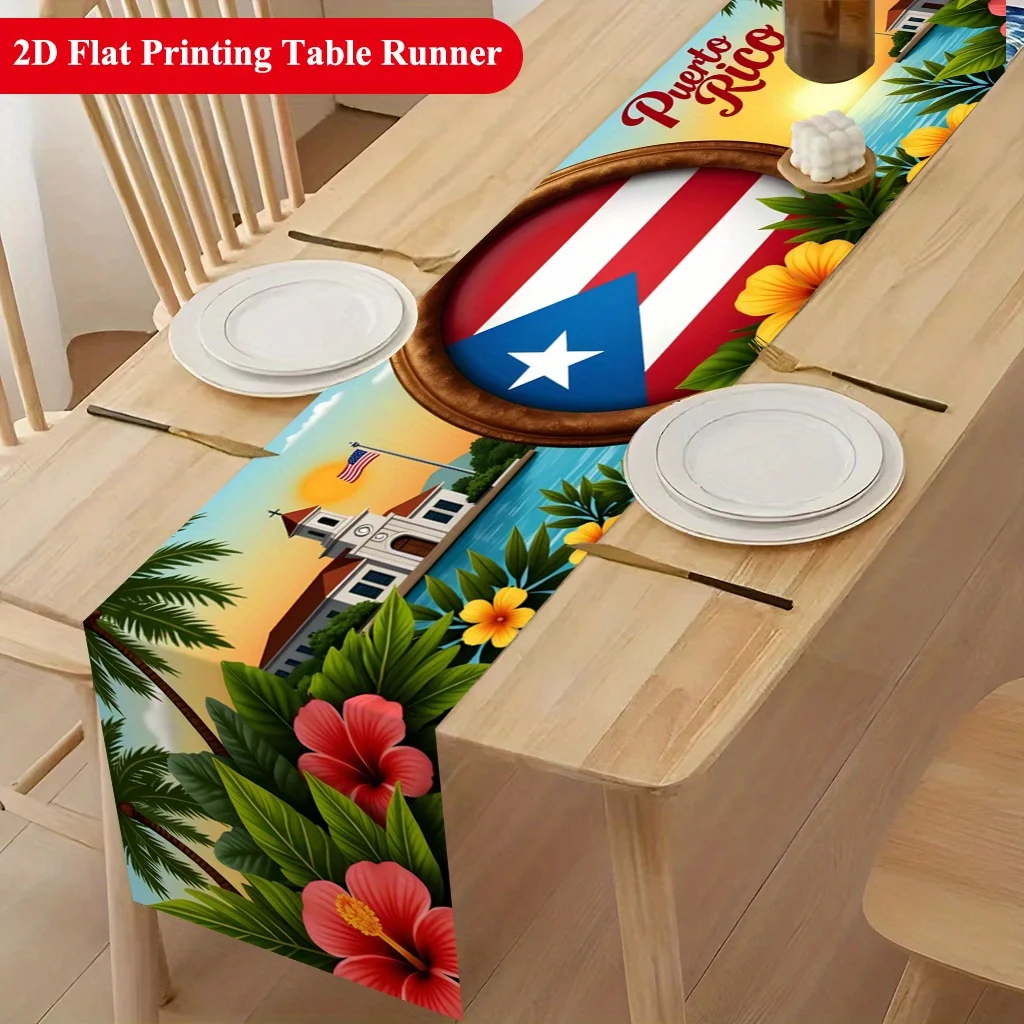 1PC 2D Puerto Rican Landscape Tablecloth, Rectangular Table Cover for Dining Table, Coffee Table, Home Party, Family Gatherings
