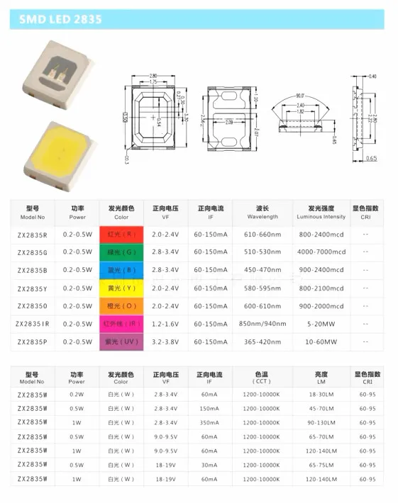 100Pcs SMD LED 2835 0.5W 3V Cold Warm White 6000-6500K LED Lamp Beads Size 2835 Light-Emitting Diode High Bright Quality