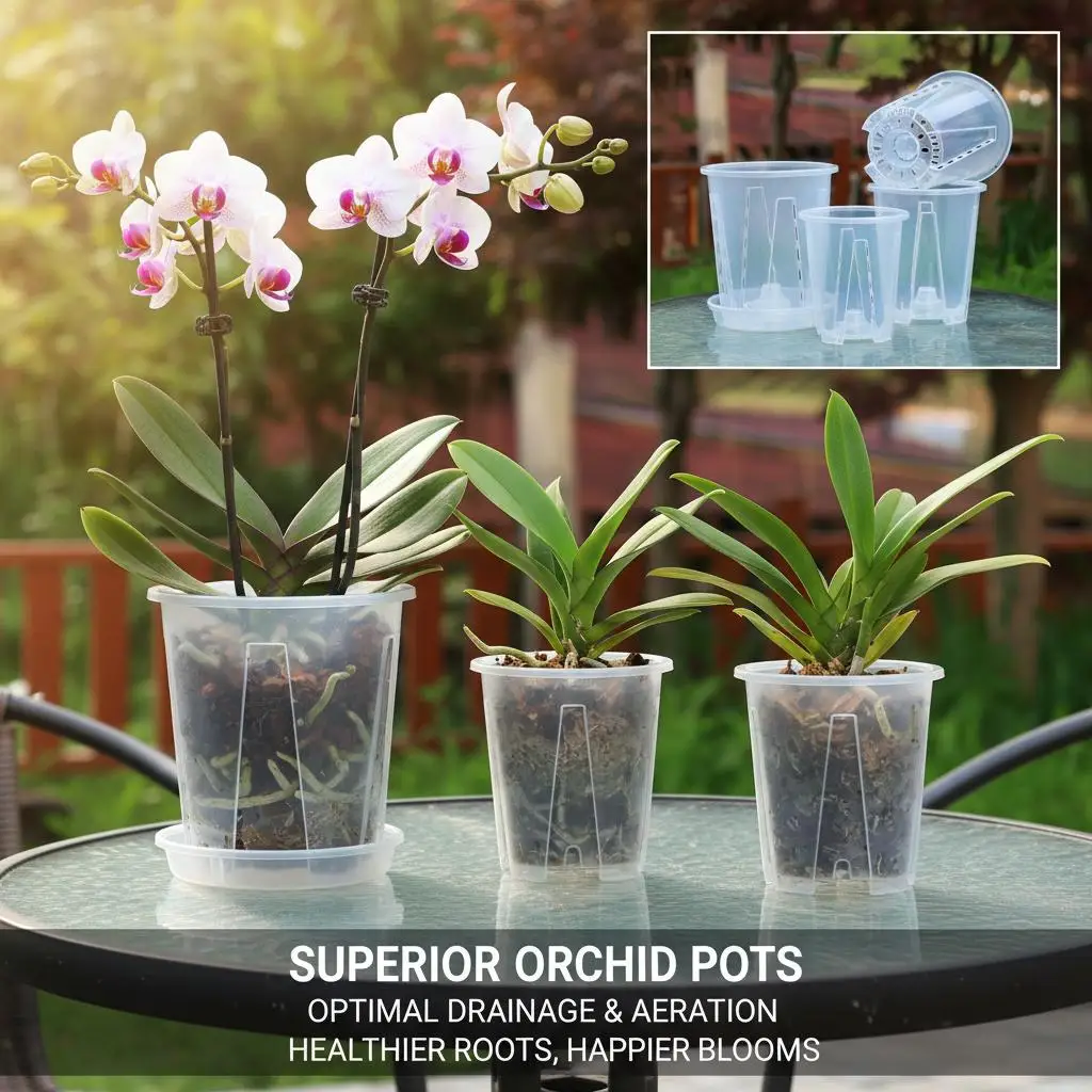 Transparent Orchid Plant Pot for Phalaenopsis with Drainage Holes And Air Column - Prevents Root Rot Ideal for Seedlings And Flo