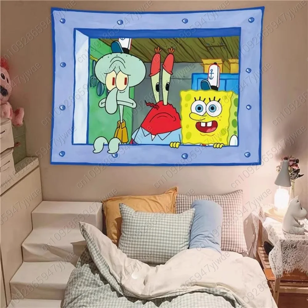 2026 1 Stück SpongeBob Wandbehang Wandteppich Anime Hintergrundtuch Dekoration für Zuhause, Wohnheim, Schlafzimmer, lustiges Wandtuch