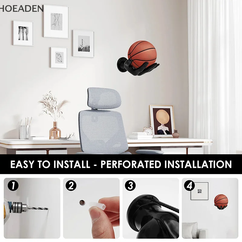 Basketball Storage Rack Wall Mounted Hand Shaped Ball Rack Multi-purpose Football Display Shelf Room Decor Holder Space Saving