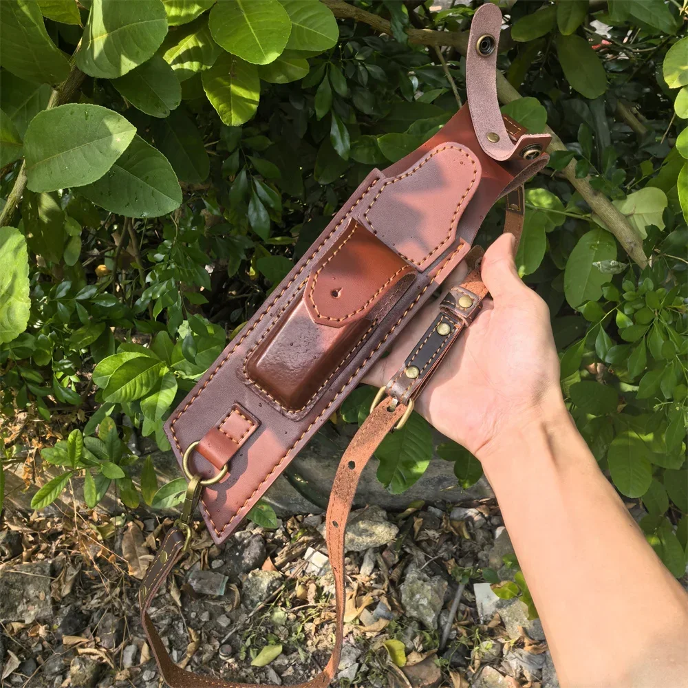 

Outdoor Knife Camping Organizer Knife Case Portable Straight Leather Sheath for Fixed Blade, (with Crossbody Bag Strap)