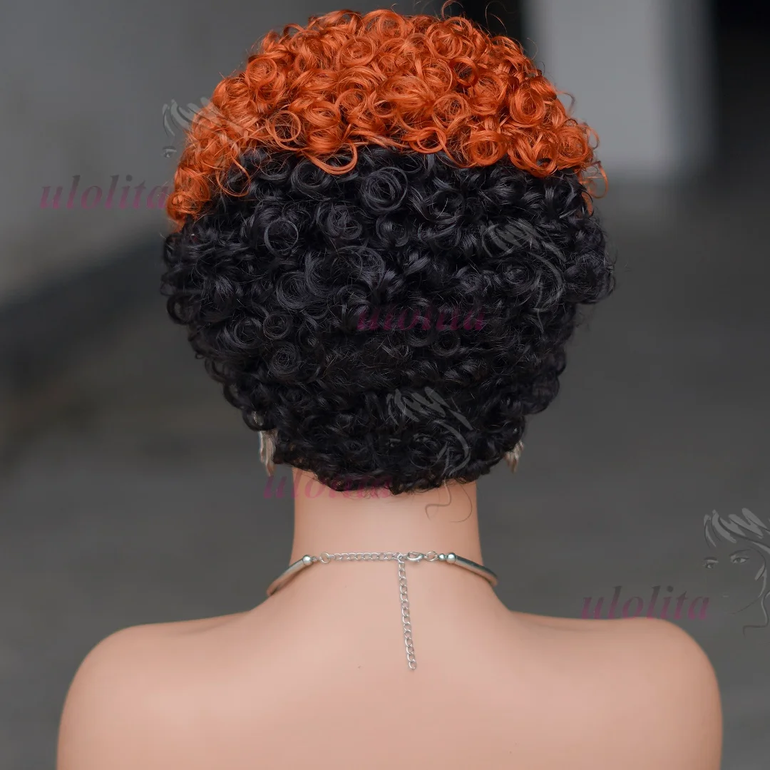 Pixie-Locken-Kurzhaarperücke aus Echthaar, maschinell gefertigt, für Frauen, kurze Perücke, Farbe 99J Burgunderrot, natürlicher Look, für den täglichen Gebrauch. – Detail 7