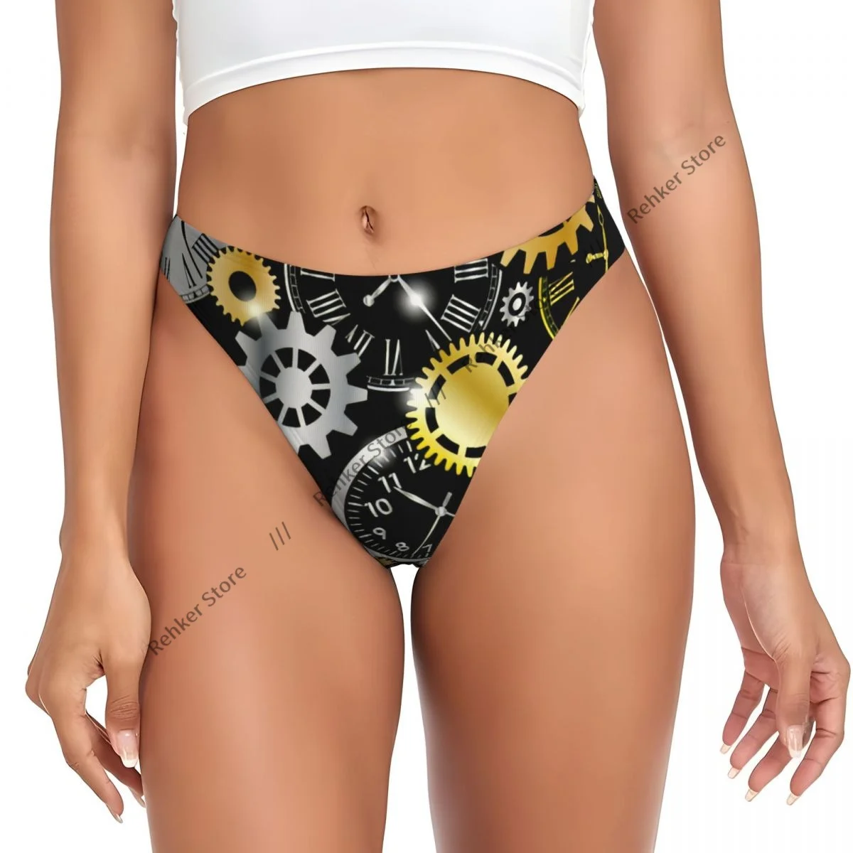 Thongs For Women V Waist G-String Panties Mechanical Gears And Clocks Pattern Underwear Breathable Underpants