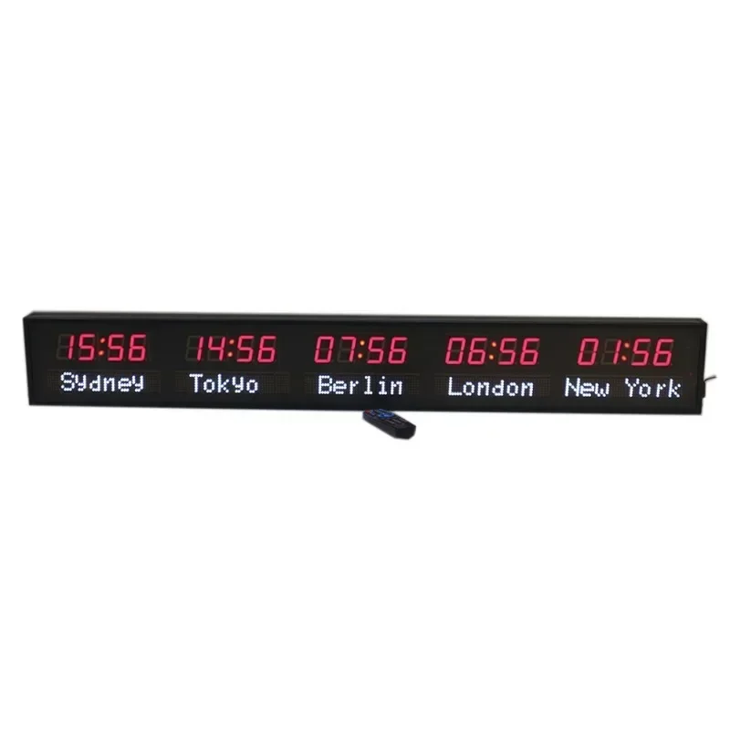 LED Electronic World Time Clock Instantaneous Update Digital Display Wall-Mounted World Clock Time Zone Converter