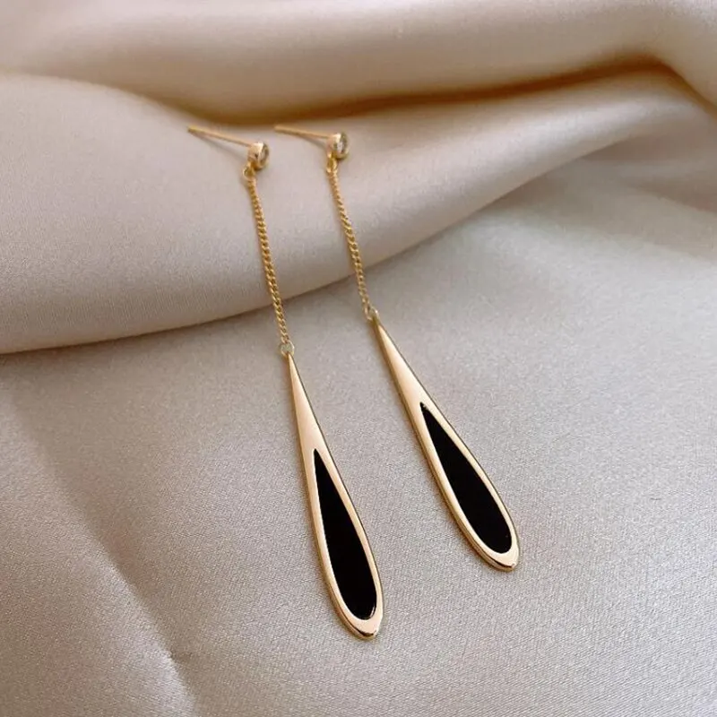 Simple Geometric Square Drop Earring For Women Korean Fashion Gold-color Line Long Tassel Dangle Earrings Party Jewelry Gift image 2