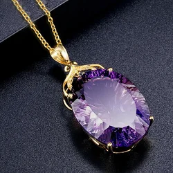 Purple Cubic Zirconia Oval Pendant Necklace for Women Temperament Elegant Lady's Neck Accessories Wedding Trendy Jewelry