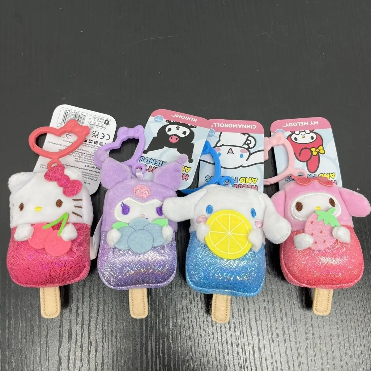 Sanrio Hello Kitty Cross-Dressing Summer Glitter Fruit Popsicle Modeling Plush Keychain Backpack Pendant Car Key Decoration Gift