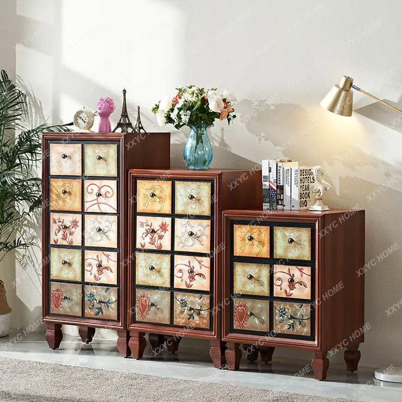 Solid wood drawer storage cabinet living room bucket cabinet balcony locker