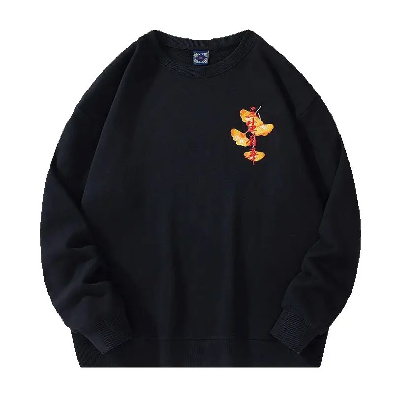 

Maple Leaf Embroidery Sweatshirt Men Spring Round Neck Big Size Pure Cotton Pullover