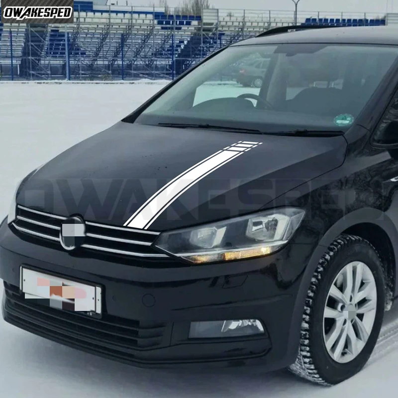 Car Hood Bonnet Sticker Auto Engine Cover Decor Vinyl Decal For-Volkswagen Touran Carbon Fiber Accessories Racing Sport Stripes