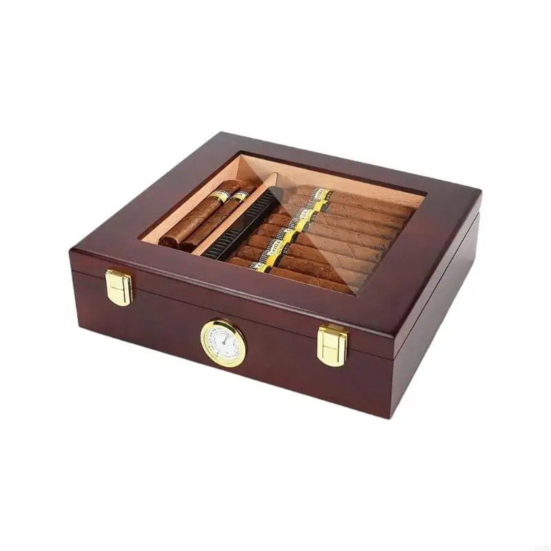 

Элегантная деревянная коробка с контролем влажности для хранения и демонстрации с крышкой, сохраняющая свежесть, ароматный B03E