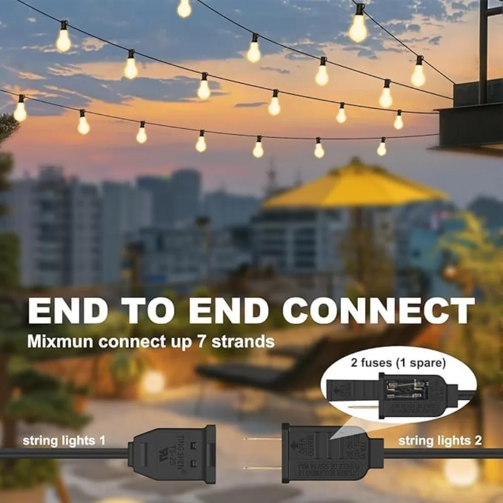 Wetterfeste 75-Fuß-Lichterkette für den Außenbereich mit 50 + 4 Glühbirnen, 1,5-Fuß-Glühbirnenabstand, Fernbedienung und Dimmer, ideal für gewerbliche Terrasse