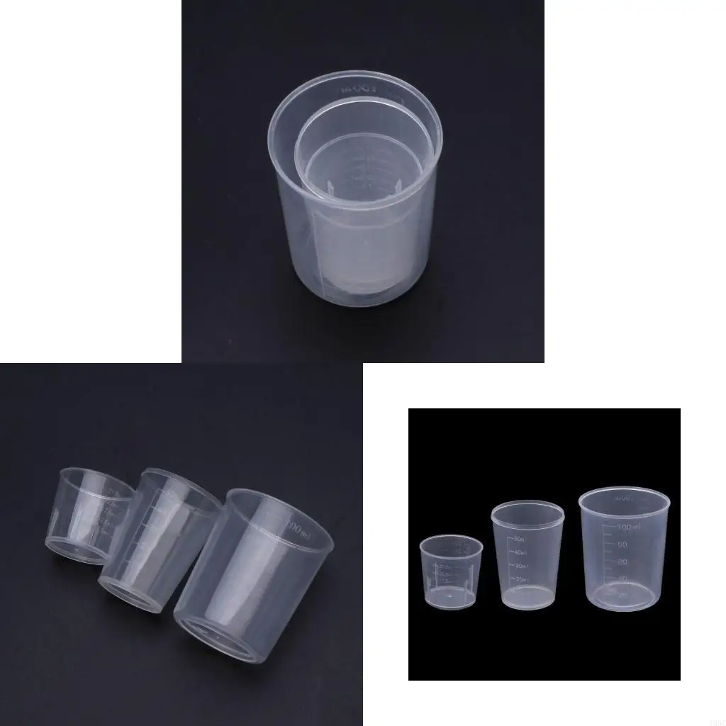 195C 3Pieces 30 50 100ML Epoxy Resin Cups Plastic Graduated Cups Clear Scale Cups