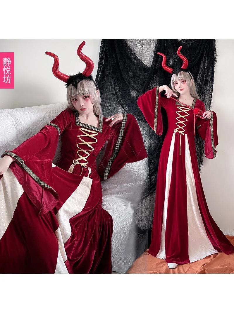 

Длинный доктор на Хэллоуин, винтажный средневековый костюм, королева-принц, ведьма, зомби, сценический наряд, женская этническая одежда