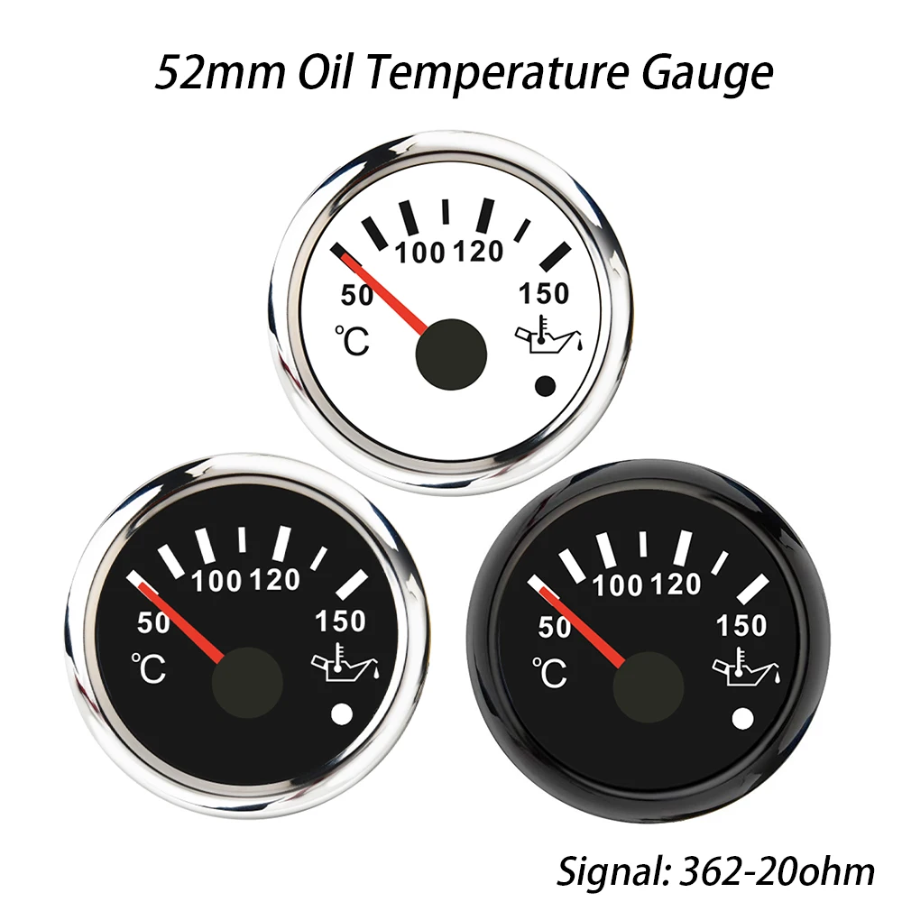 Rhaxel 52mm Oil Temp Gauge 50-150℃ Temperature Meter with Red Backlight with Alarm 12V 24V for Car SUV Vessels Yachts