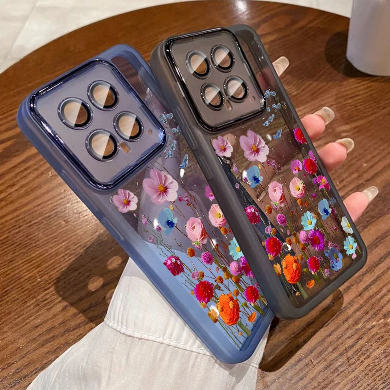 Transparent Flowers Print Phone Case For Xiaomi Poco X6 13T Pro Redmi Note 12 Pro 5G Shockproof Lens Protection Silicone Cover