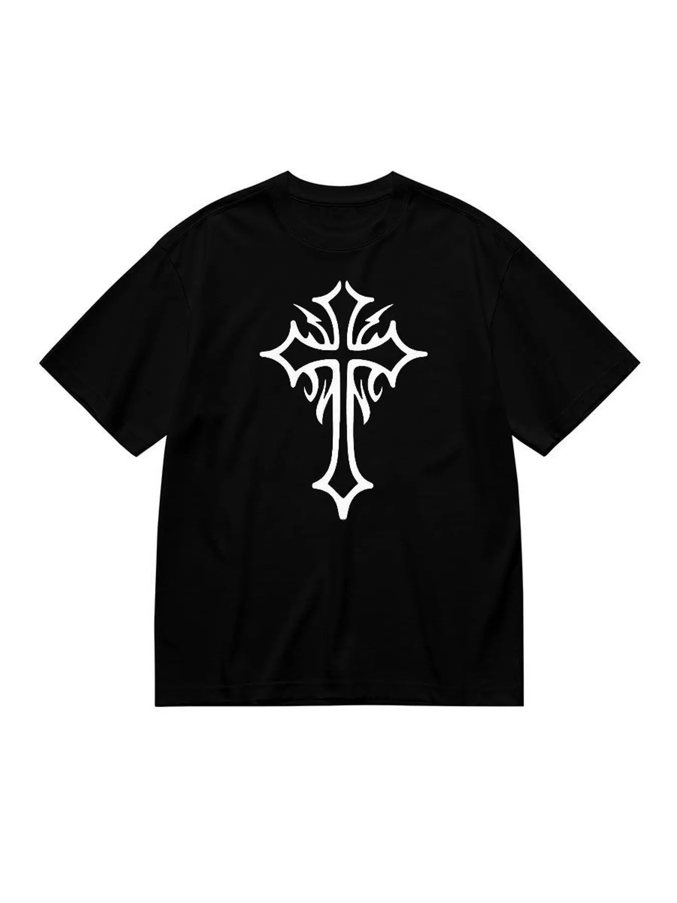 Gothic Cross Graphic T Shirt Women Fashion Streetwear Stretchy Plus Size Short Sleeve Casual Aesthetic Y2K Soft Tee Clothes