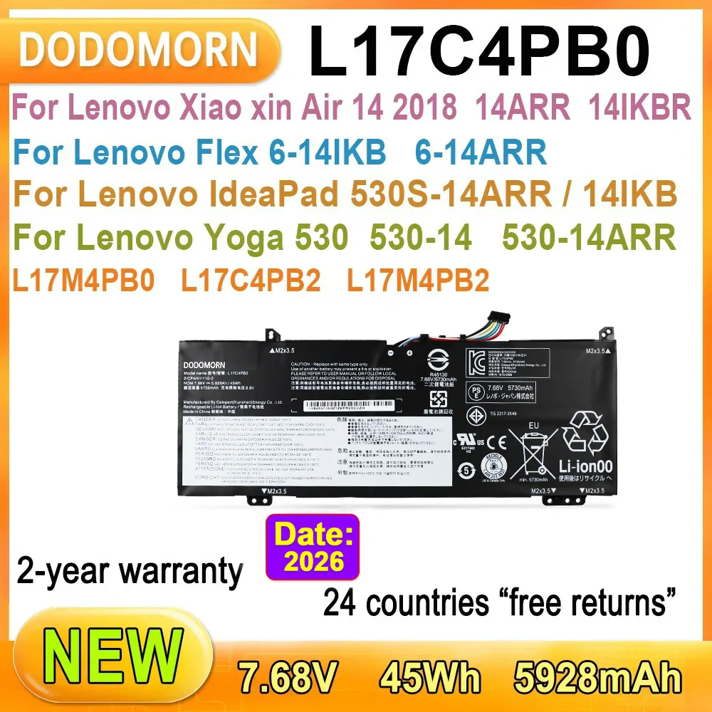 L17C4PB0 batería del ordenador portátil para Lenovo Xiao xin Air 14 15 Flex 6-14IKB/14ARR IdeaPad 530S Yoga 530-14 L17C4PB2 L17M4PB2 L17M4PB0