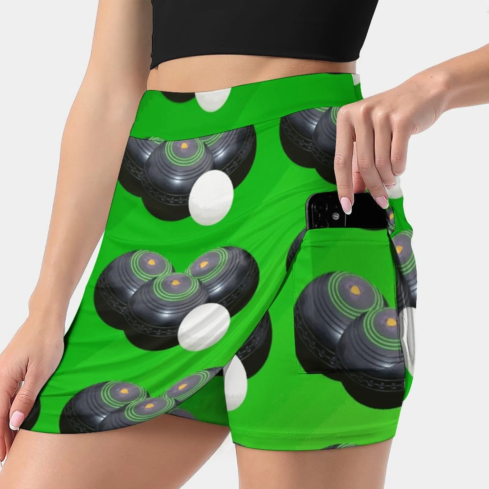 Hot Green Lawn Bowls Pattern , Women's skirt Mini Skirts A Line Skirt With Hide Pocket Lawn Bowls Bowling Game Lawn Bowls