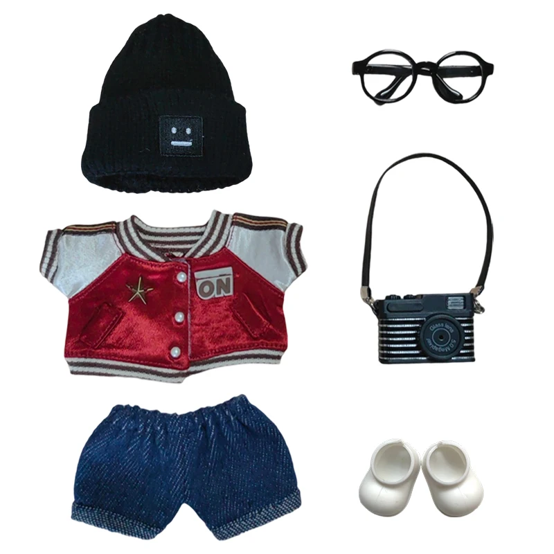 

Mini Doll'S Clothes Outfit Accessories For Korea Kpop Exo 15-17cm Labubu V1 V2 Baseball jersey pants shoes camera Clothing Gift