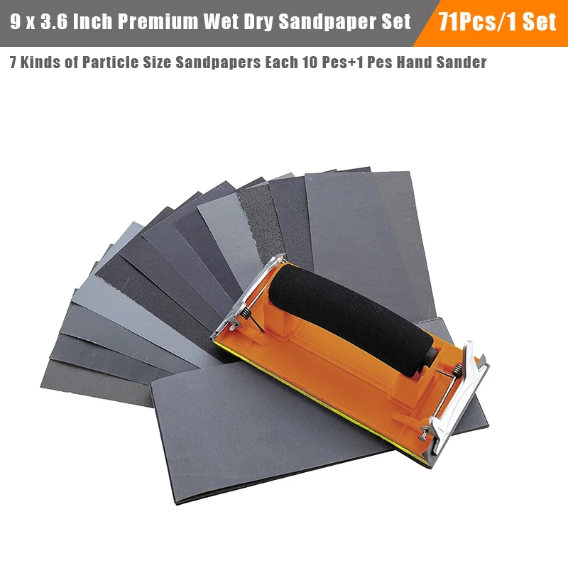 71 Pcs 9 x 3.6 Inch Wet/Dry Sandpaper Hand Sander Set 60 To 5000 Grit Sanding Paper For Automotive  Wood Polishing Abrasive Tool