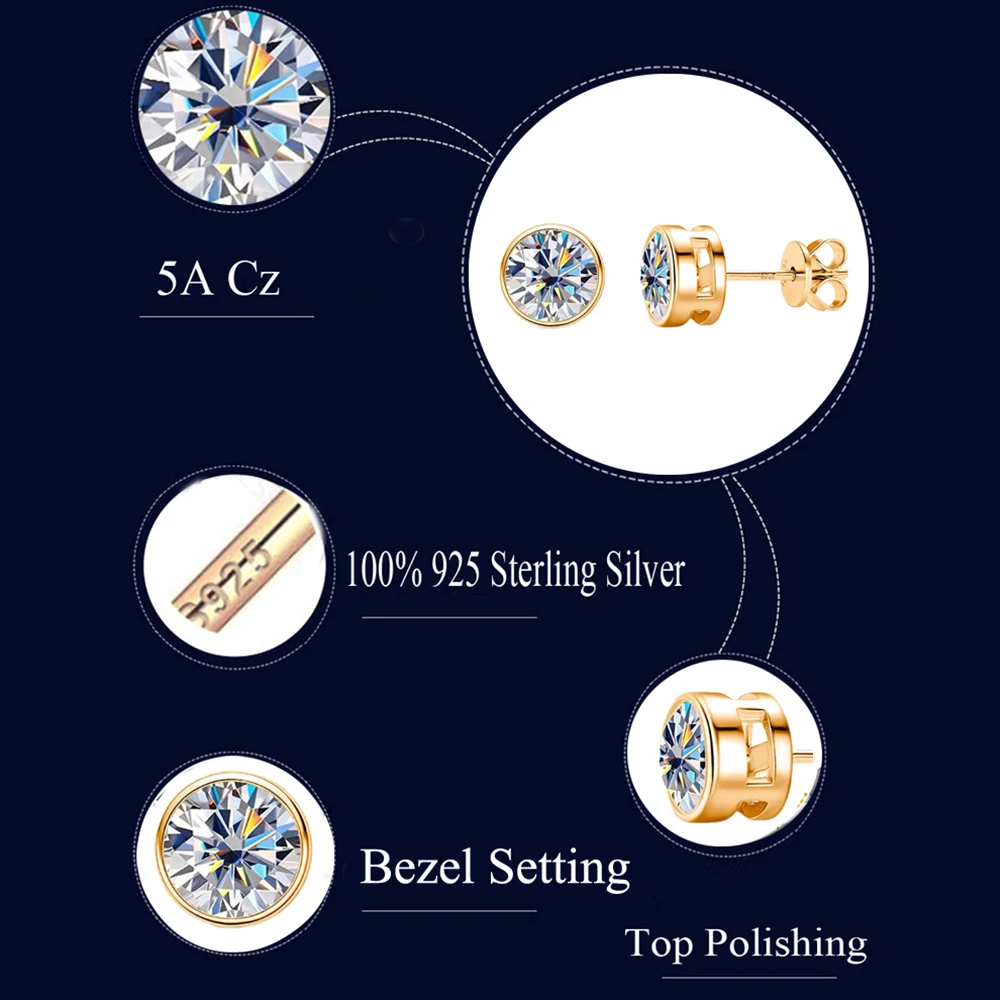CWWZircons S925 Sterling Silver Simple Cubic Zircon Gold Color Round Daily Stud Earrings for Women Party Jewellery Gifts SE083