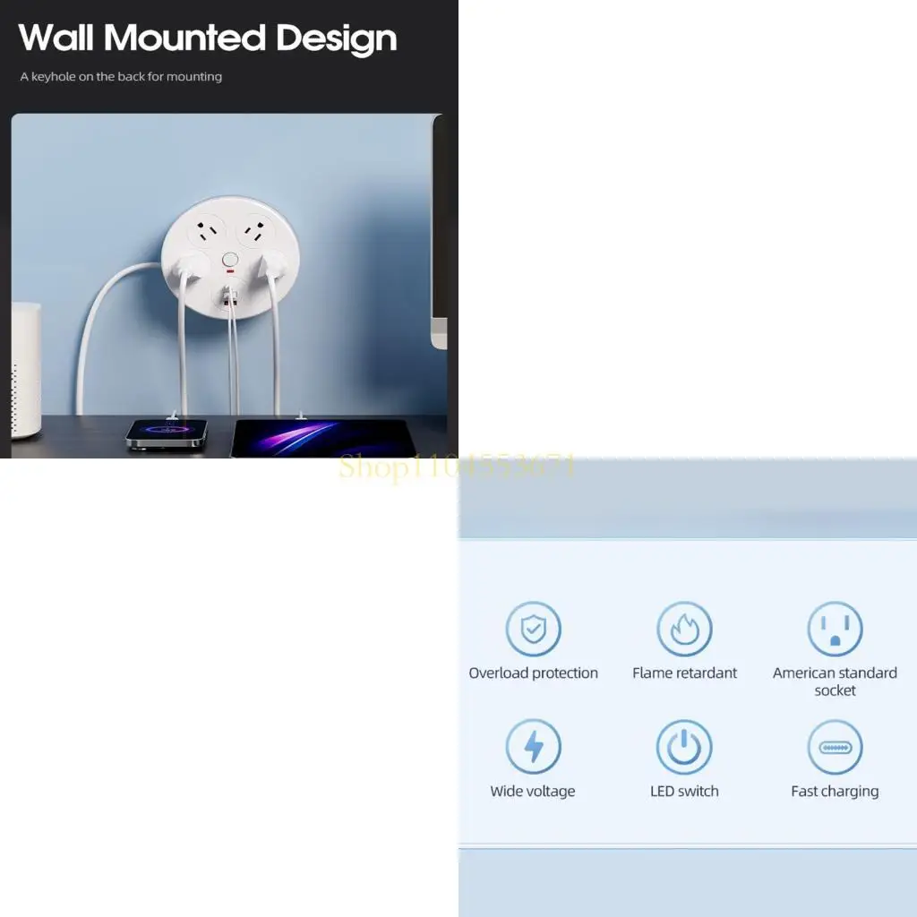 Best Seller Multipurpose Circular Power Socket With Retractable Cord And Multiple Outlets For Neat Cable Management