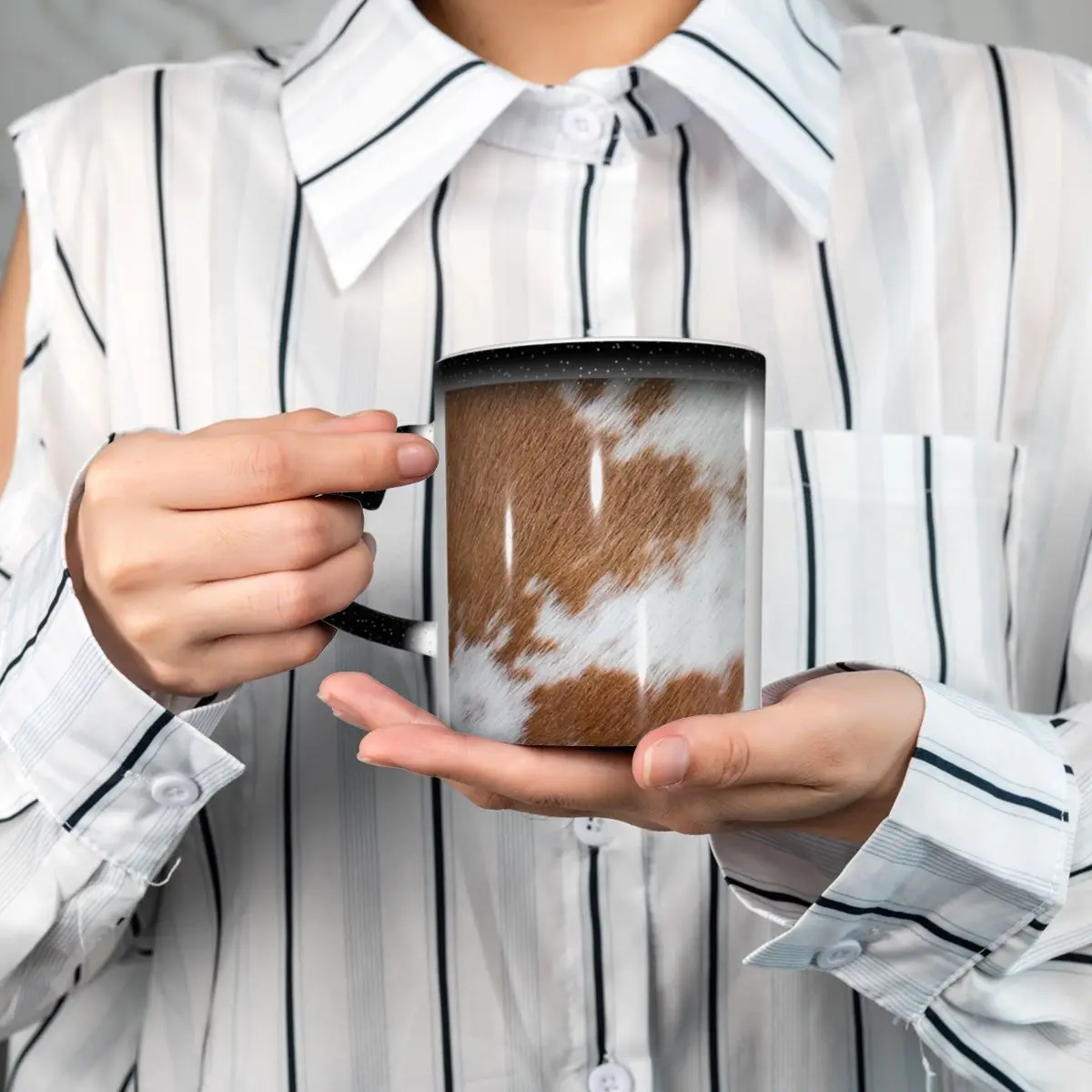 Stylish Cow Fur Cowhide Texture Cow Skin Print Pattern Mug Ceramic Coffee Cups Tea Mugs Milk Cup Drinkware Gift for Woman Man