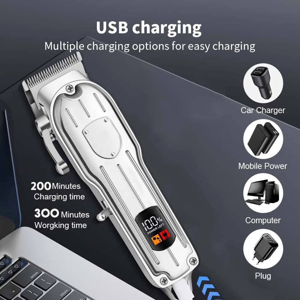Professional Hair Clippers for Men Professional - Cordless Barber Clippers for Hair Cutting & Grooming Rechargeable Beard Trimmer USB Rechargeable Grooming Kit with 4 Guide Combs & Cleaning Brush view 6