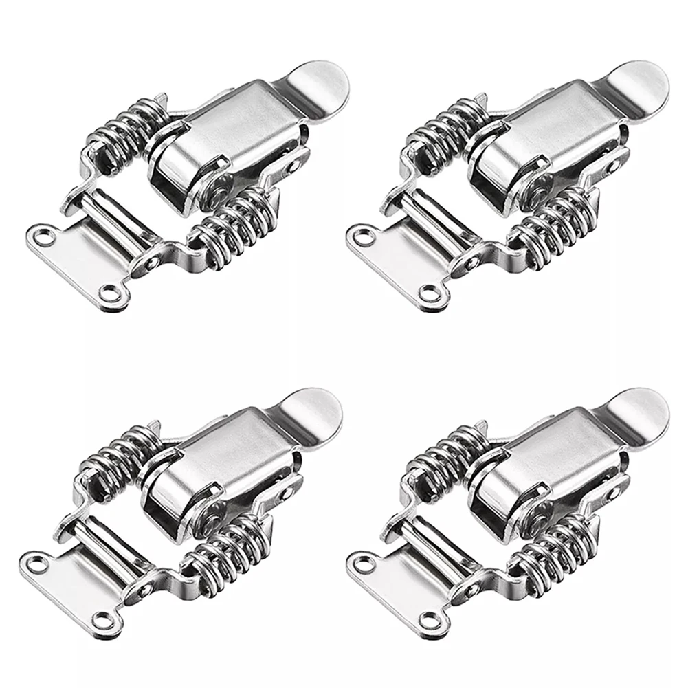 4pcs Double Spring Buckles Stainless Steel Cabinet Toggle Latch Catch Clamp Clip Hasps For Tool Storage Box