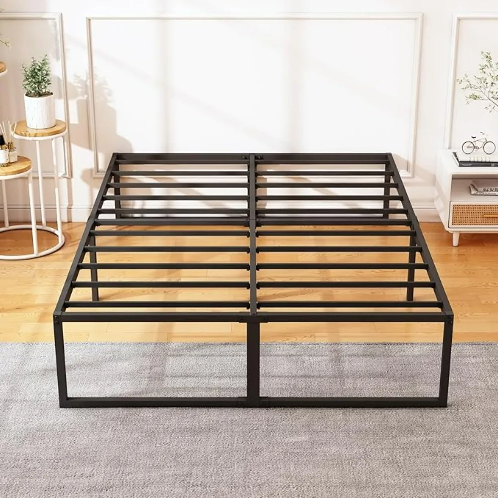 16 Inch Bed Frame, No Box Spring Needed, Heavy Duty Metal Platform Queen Size Bed Frame, Strong Steel Slats Support