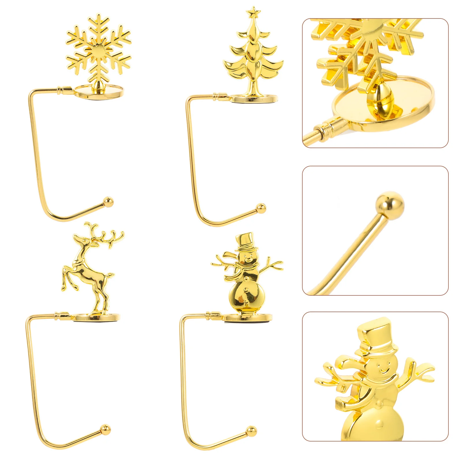 

4Pcs Christmas Stocking Hook Metal Xmas Fireplace Hangers Mantel Gift Holders Holiday Decoration Fireplace Hanging Hook