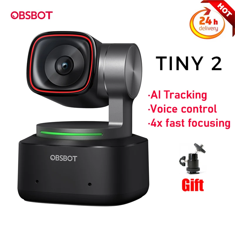 

Obsbot Tiny 2 AI-Powered Webcam 4K Voice Control Ptz Gesture Control,60 Fps Hdr Optical Correction Computer Webcam for Streaming