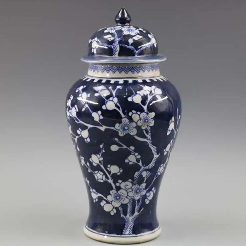 Florero antiguo de jengibre, cereza japonesa, árbol de Sakura, florero azul y blanco con tapa, florero de cerámica de porcelana Retro Vintage, decoración
