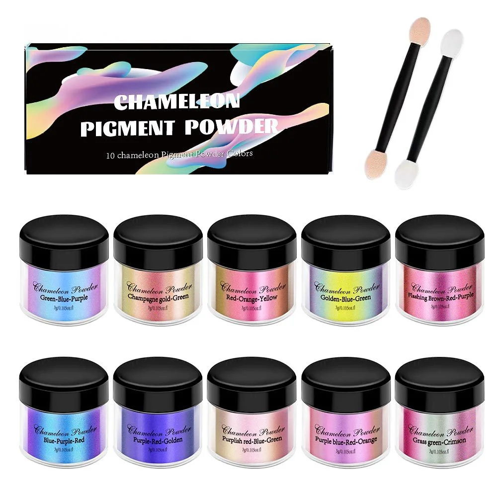 10 Colors Chameleon Mica Powder Set 3g Each, Color-Shifting Iridescent Pigment for Epoxy Resin UV Jewelry Soap Candle DIY Craft