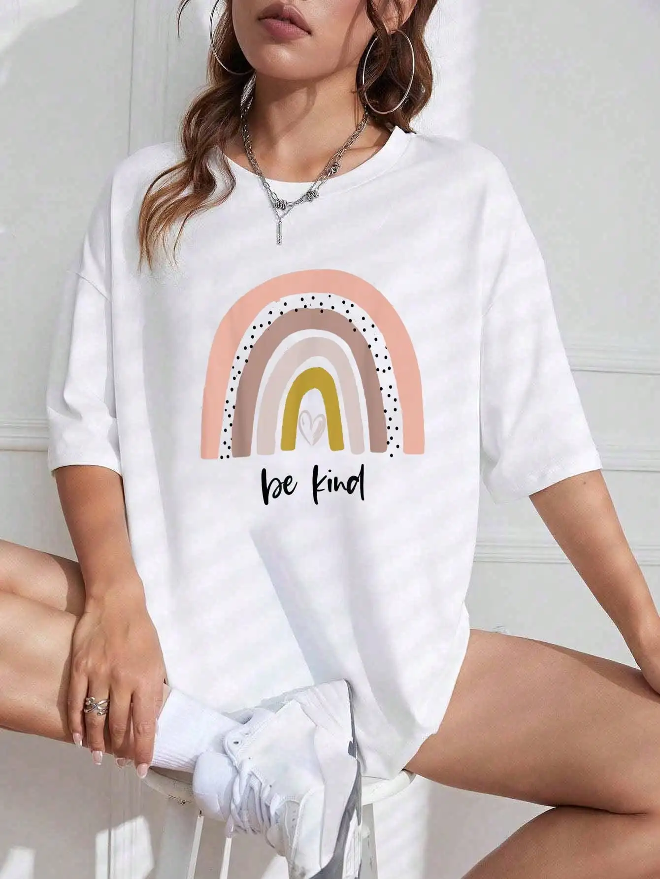 Cute Inspirational Be Kind Boho Rainbow Women's T-Shirt - Graphic Tees Festival Outfits For Women, Tops For Summer, Top De Mujer Women Summer Clothes