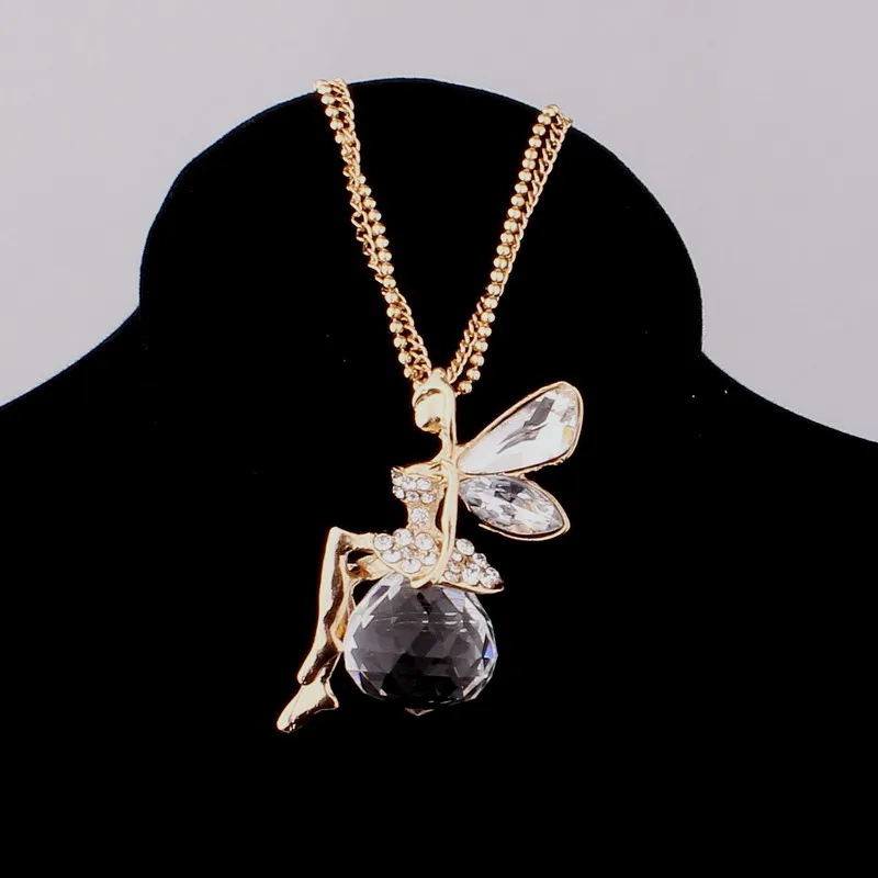 South Korea Upscale Crystal Necklace Jewelry Female Fashion Angel Wings Long Necklace Sweater Chain