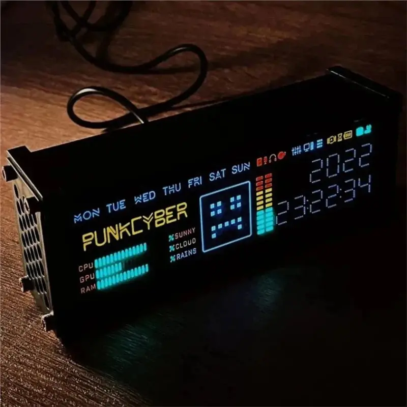 A26F-DIY Cyberpunk Desktop Ornament WFD Electronic Clock LED Dot Matrix Fluorescent Tube Retro Design Gift